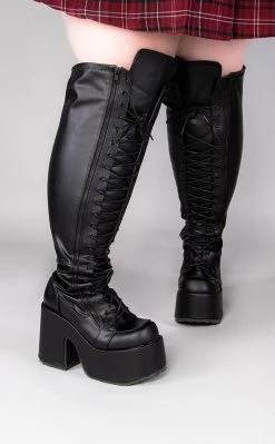 Hot Sale β Demonia CAMEL-300WC Black Matte Vegan Thigh High π₯Ύ Boots | Wide Calf π
