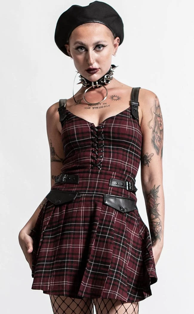 Outlet β Killstar Distortion Pleated π Dress | Blood Tartan π 2 Outlet β Killstar Distortion Pleated π Dress | Blood Tartan π - Image 2