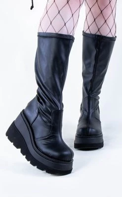 Best reviews of π Demonia SHAKER-65WC Black Vegan Leather Knee High Platform π₯Ύ Boots | Wide Calf π―