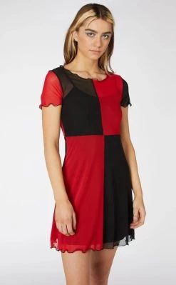 Discount π Dangerfield Split Sheer Mesh π Dress | Red/Black π―